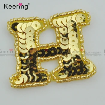 

Gold Sequin Beaded Letter H Patches For Clothing WRAB-023