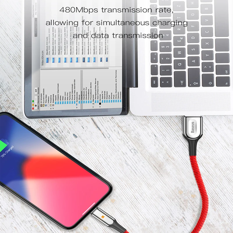 Usb-кабель Baseus 2.4A Lighting для iPhone XR X 7 8, кабель для быстрой зарядки X Lighting для iPad iPhone 6 6 Plus, usb-кабель, шнур для зарядки