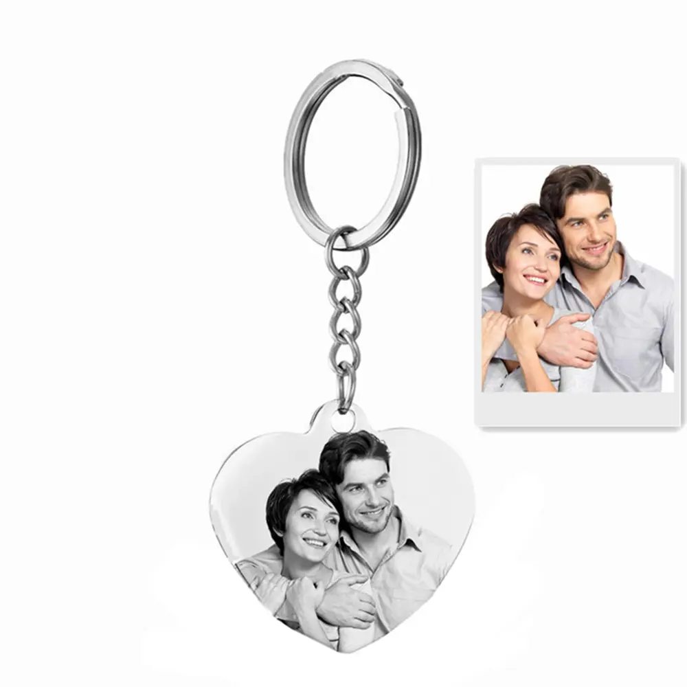

Custom Photo Keychains Stainless Steel Engraved photograph keychain Handwriting Keepsake Key chain Valentines Gift