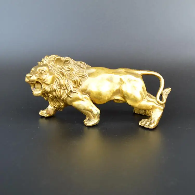 

Long 14CM!!! Art Collection Chinese Handmade brass lion statue home decoration feng shui sculpture,metal craft animals