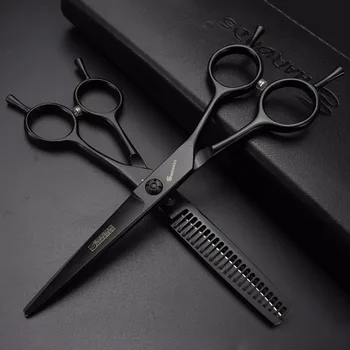 

professional Black 6 inch Two-tailed Piano paint hair scissors set thinning shears cutting barber tools hairdressing sciss