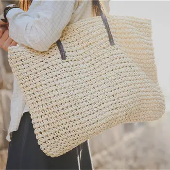

Women Rattan Wicker Woven Shoulder Beach Bag Large Capacity Leisure Tote Handbag