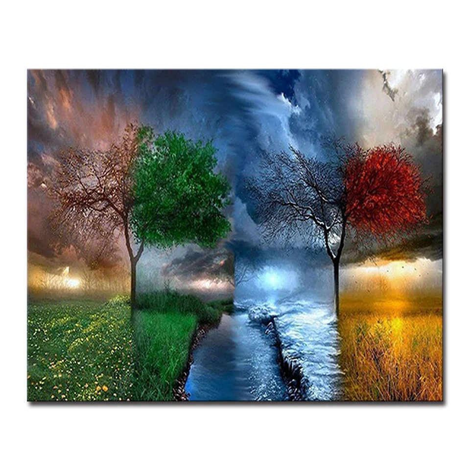 

DIY Painting By Numbers Home Decor Kits Coloring Canvas Handpainted Fantasy Landscape Tree Oil Pictures Drawing Unique Wall Art
