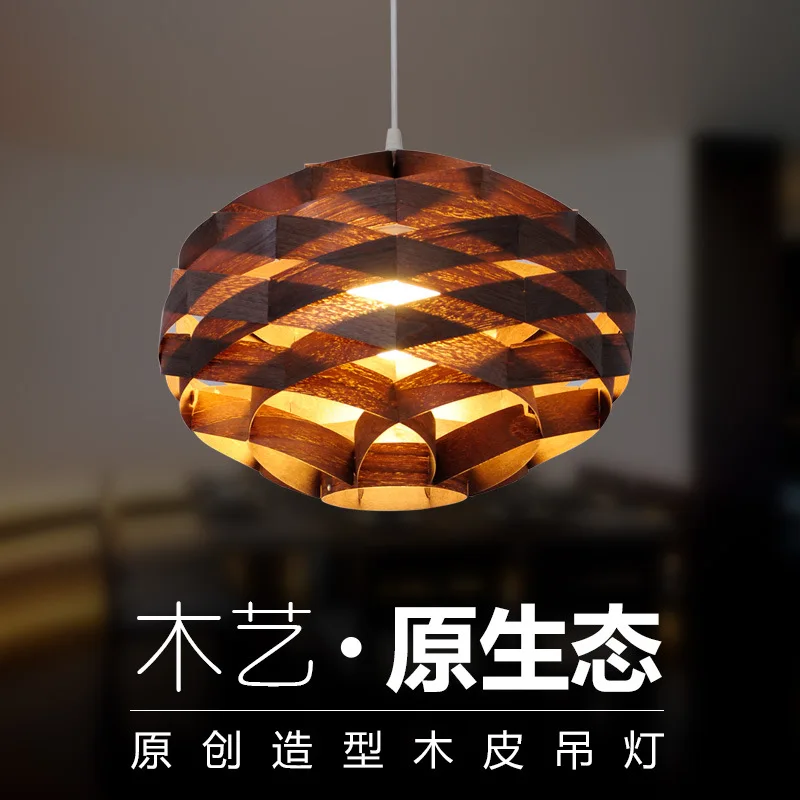 

Southeast Asia Duplex Weave Cage Wood Veneer Bird Nest Shape E27 LED Pendant Light Cord Hang Lamp for Ding Room Cafe Bar
