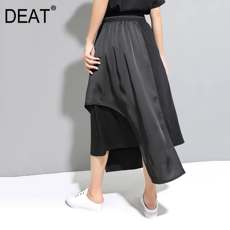 

[DEAT] 2019 New Spring Summer High Elastic Waist Black Pocket Irregular Split Joint Half-body Skirt Women Fashion Tide JW59