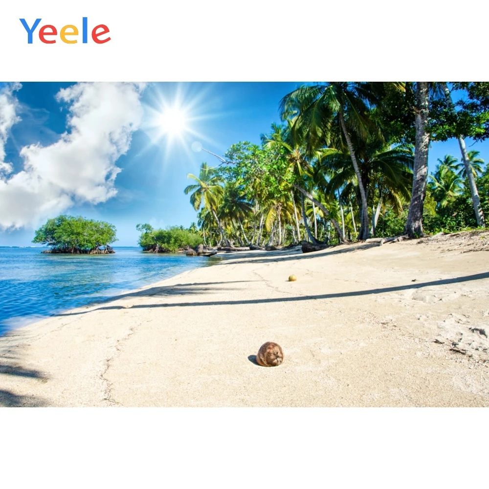 

Yeele Sky Clouds Sunshine Palm Tree Sea Beach Summer Photography Backgrounds Customized Photographic Backdrops for Photo Studio