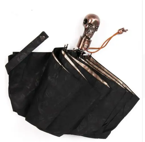 1 шт Анти УФ уникальный череп скелет дизайн черный синий Мужчины золотое покрытие складные солнечные зонтики с принтом на тематику аниме мужской Guarda Chuva
