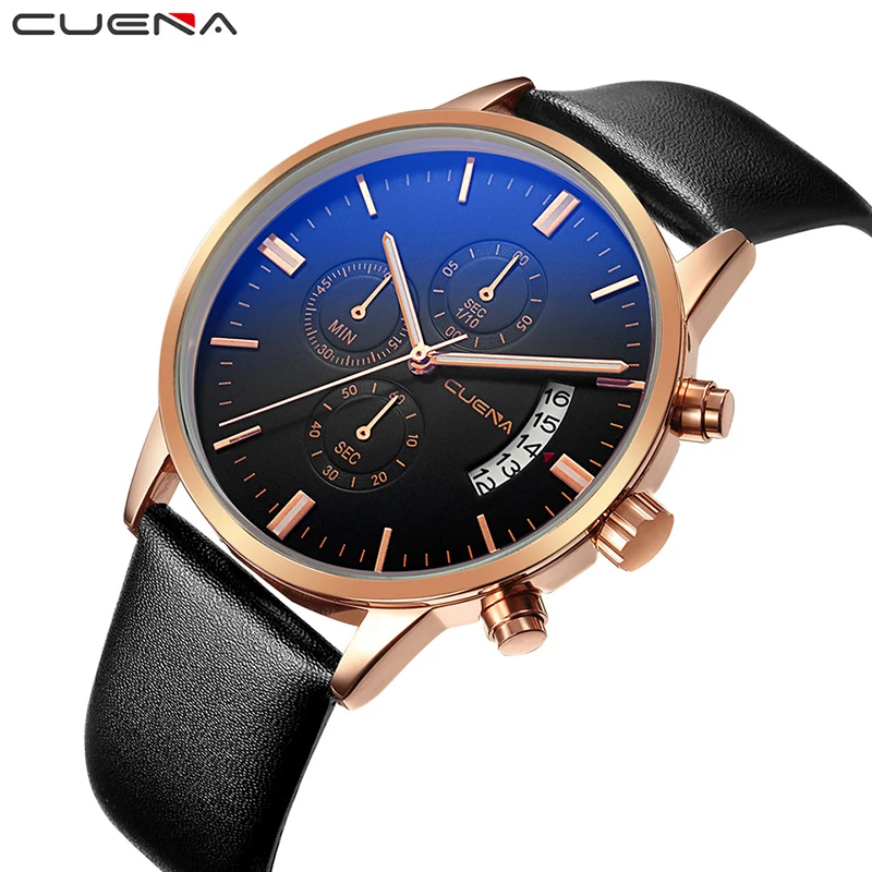 

CU6801 Luxury Black Men's Watches Quartz Leather Fashion Casual Sport Clock Men Wristwatches Gold Watch Male Waterproof Relogios