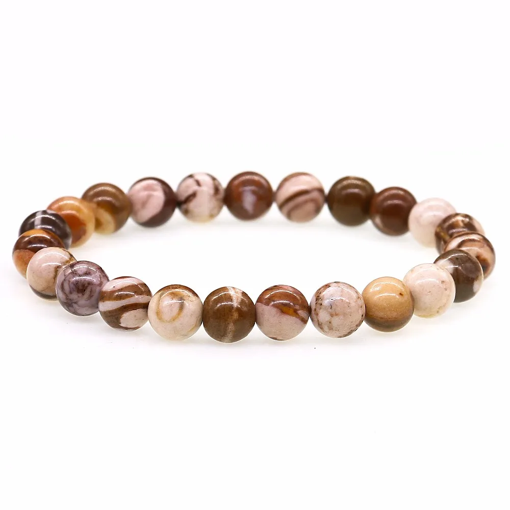 8mm Matte Coffee Stone Elastic Bracelets Stretch Rock Style Mens