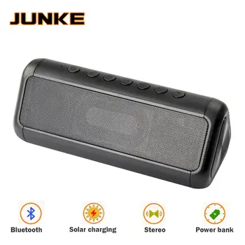 

JUNKE HIFI Solar Bluetooth Speaker Portable Wireless Super Bass Dual Speakers Soundbar With Mic TF FM Radio USB Sound Box Column