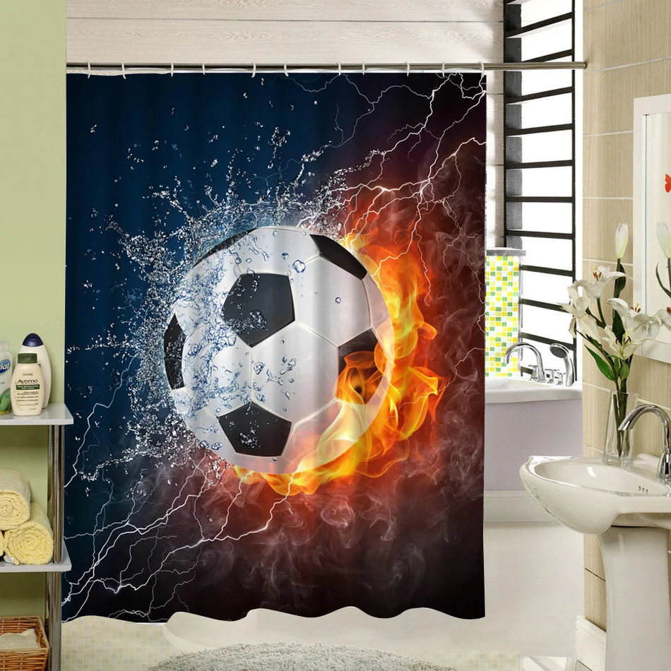 Football Shower Curtain Polyester Fabric Waterproof Mildewproof Fabric