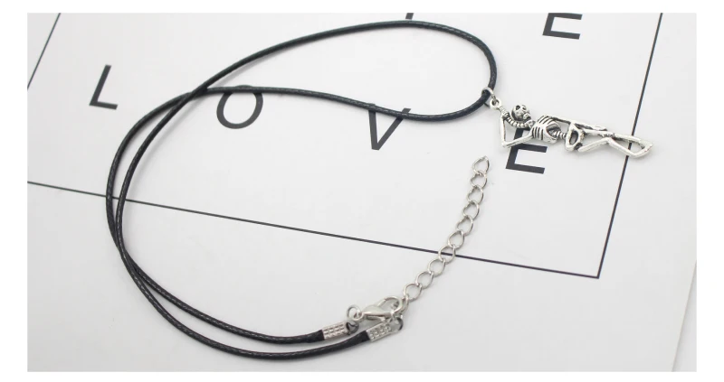 Панк готическое ожерелье с подвеской в виде скелета в стиле хип-хоп винтажное серебряное ожерелье с черепом для мужчин кожаное ожерелье с веревкой мужские ювелирные изделия