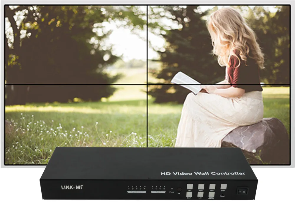 Cheap LM-VW02 2x2 Video Wall Controller 3x3 4x4 Max 10x10 support 180 degree rotation, IR, RS232 Control USB,VGA,AV,HDMI compliant DVI 0