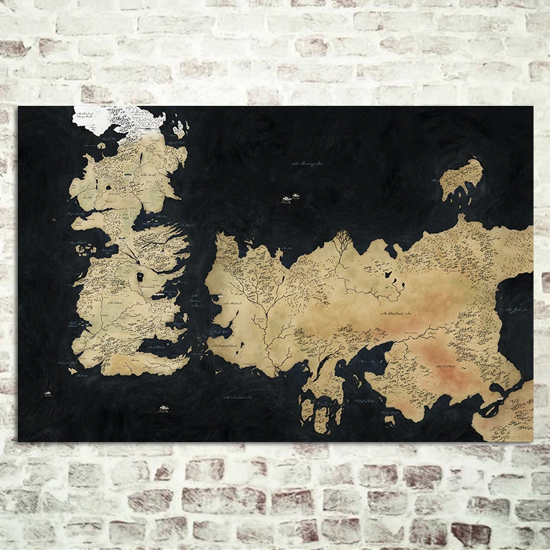 

Game Of Thrones Known World Map Silk Poster Ancient Westeros Essos Black Maps Plate Wall Picture Large Size
