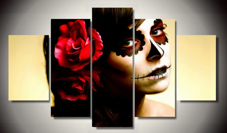 5-Pieces-Canvas-Prints-Day-of-the-Dead-Face-Painting-Wall-Art-Home-Decor-Panels-Poster.jpg_640x640