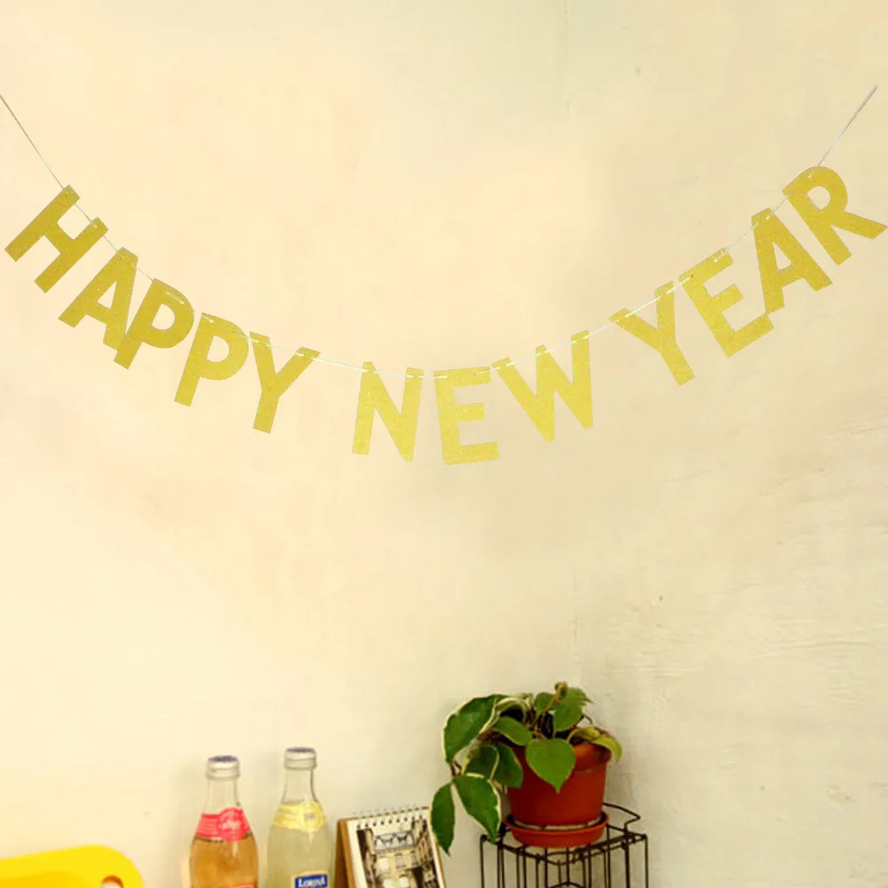 

Behogar HAPPY NEW YEAR Wall Hanging Paper Banner Bunting Pennant Holiday Celebrations Garland Party Supplies Decoration
