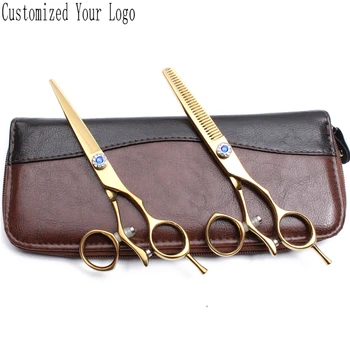 

5.5" 6.0" 440C Engrave Logo Straight Shears Thinninng Shears Dog Grooming Scissors Professional Pet Scissors Swivel Handle C9019