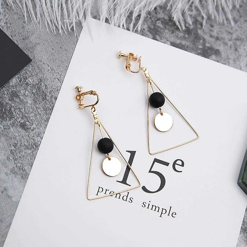 

JIOFREE Korea Style geometry bead Clip on Earrings No Pierced for Girl Party Lovely Earrings Needn't Ear Hole