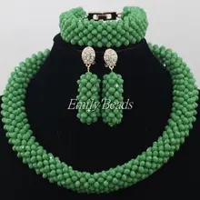В нигерийском стиле непрозрачные зеленые стразы, бисер кружевные украшения Цепочки и ожерелья в африканском стиле; свадебные ювелирные украшения набор нигерийский Свадебный наборы бисера AIJ229