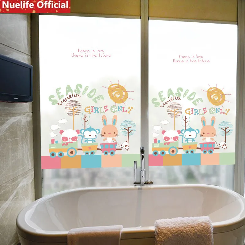 Цветная Электростатическая пленка «замороженное стекло» с изображением животных поезда, гостиная, спальня, детская комната, раздвижная дверь, пленка