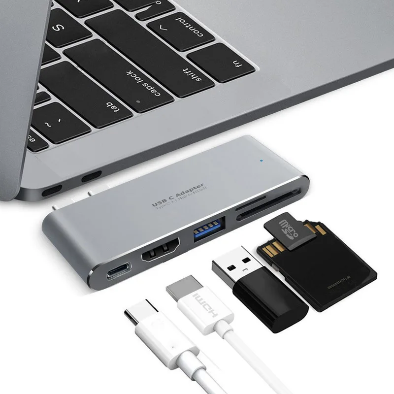 

BASIX Dual Ports USB C Hub To HDMI Adapter 4K Thunderbolt 3 USB Type-C Hub with TF SD Slot PD for MacBook Pro 2017 USB Hub 3.0