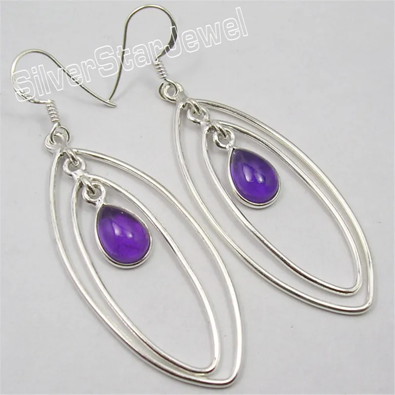 

Silver AMETHYST MARQUISE STYLE Large Earrings 6.3CM