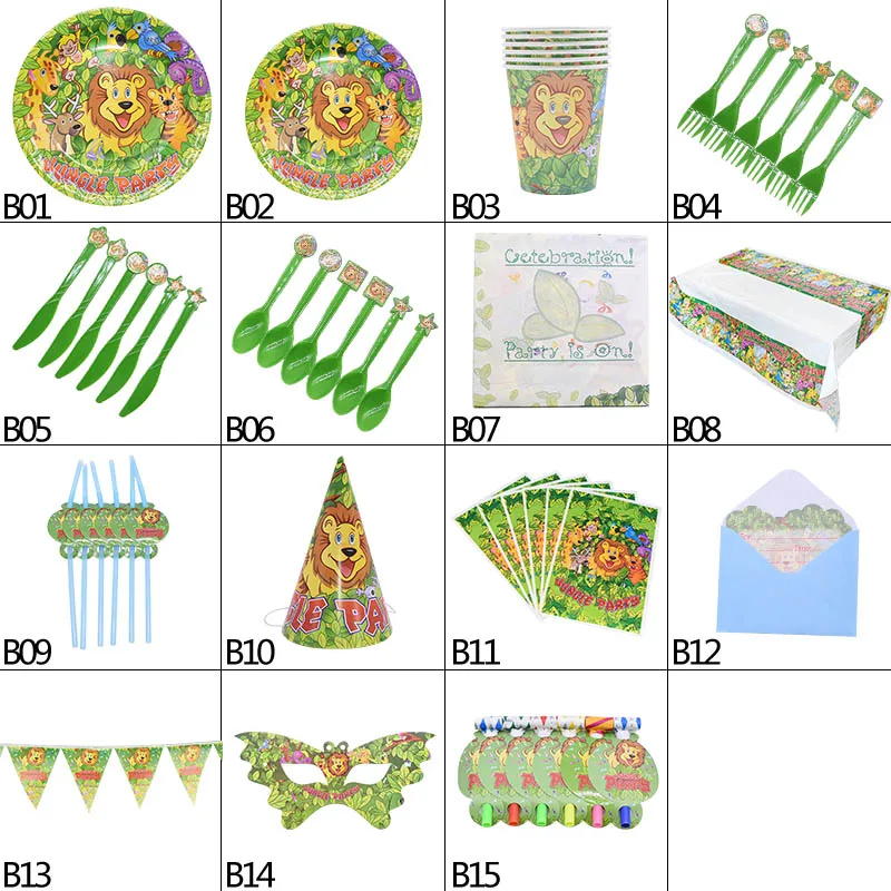 Джунгли вечерние сафари милые животные Дети мальчик ребенок душ тема вечерние Декор чашки тарелка соломы с днем рождения одноразовые столовые приборы набор