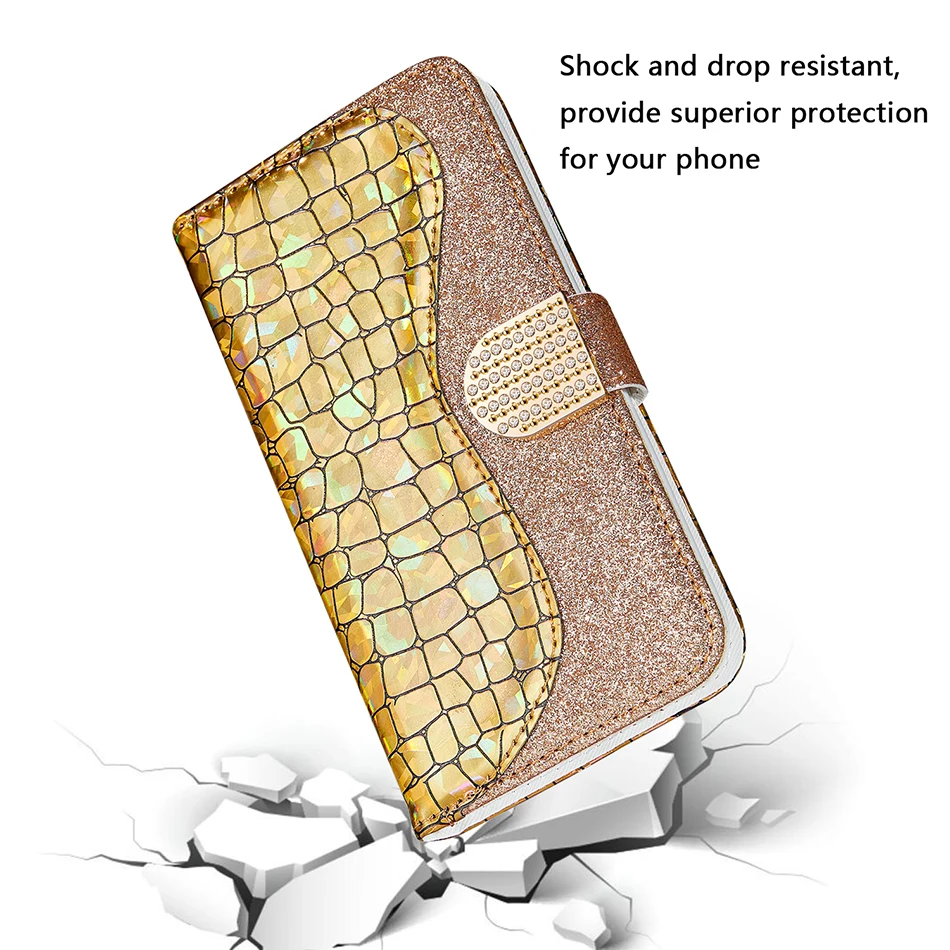 Laser Bột Wallet Flip Dành Cho Huawei P30 Lite P20 P Thông Minh Y5 2018 Y6 2019 Danh Dự 8A 7S giao phối 20 Lite Nova 3i Glitter Cover