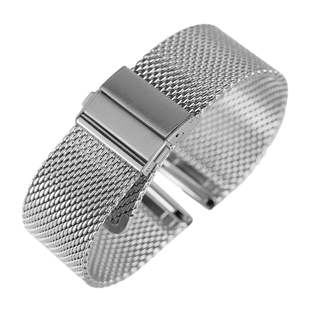 182022 mm Simple Mesh Watch Band Black Silver Replacement Hook Buckle for Men Women Wrist Bands Correa De Reloj (15)