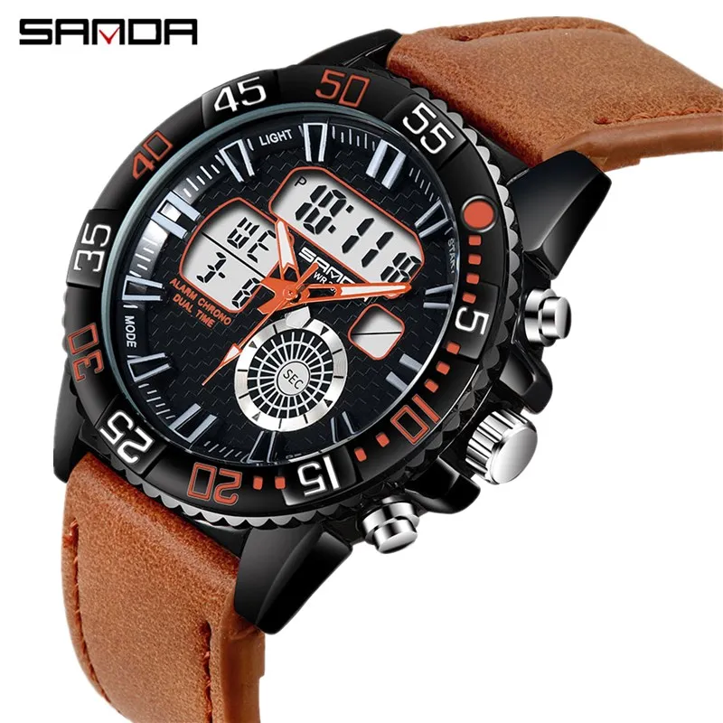 

SANDA Sport Mens Watches To Luxury Brand Leather Quartz Digital Wrist Watch Men Waterproof Reloj Hombre Clock Relogio Masculino
