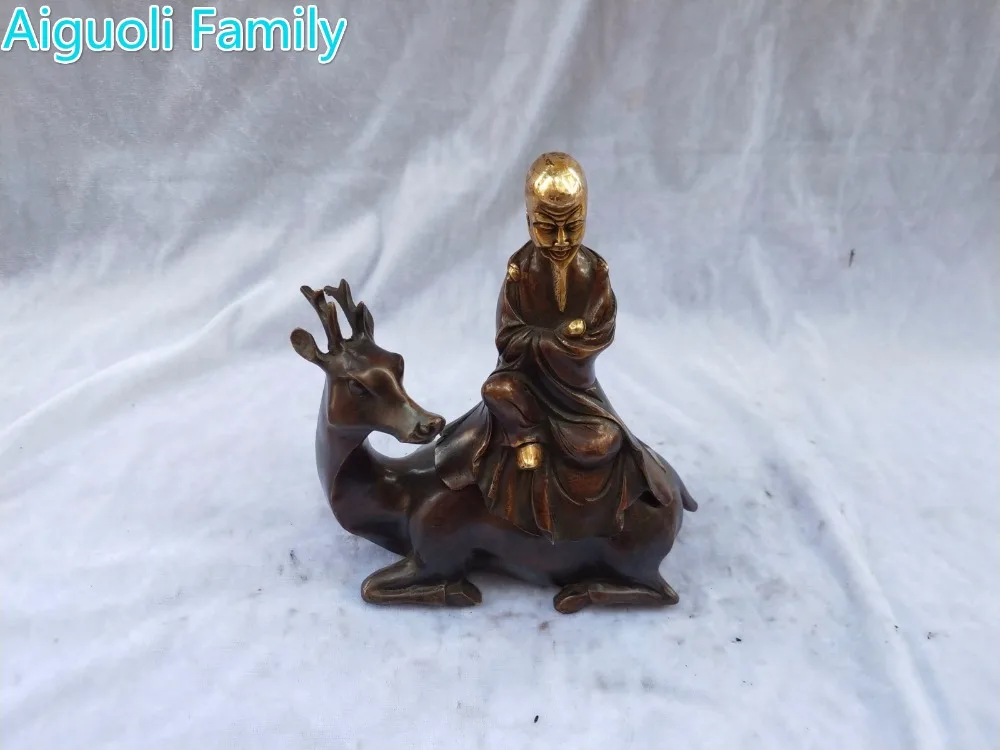 Украшения для дома Censer ремесло/коллекция произведений искусства Китай старая бронзовая позолота ручной работы старый человек с оленем благовония горелки