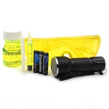 

Gzhengtong Air Conditioning A/C System Leak Test Detector Kit Flashlight Protective Glasses UV Dye Tool Set with Battery and Oil