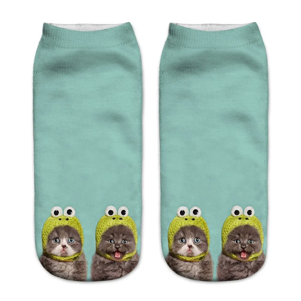 Модные забавные женские носки унисекс; короткие красивые носочки с 3d принтом кота; повседневные милые удобные носочки для девочек