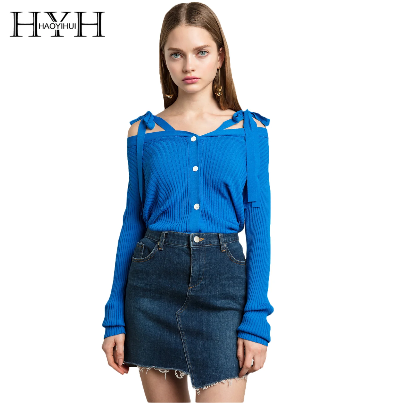 HYH HAOYIHUI Fashion Women Solid Blue Autumn Full Preppy