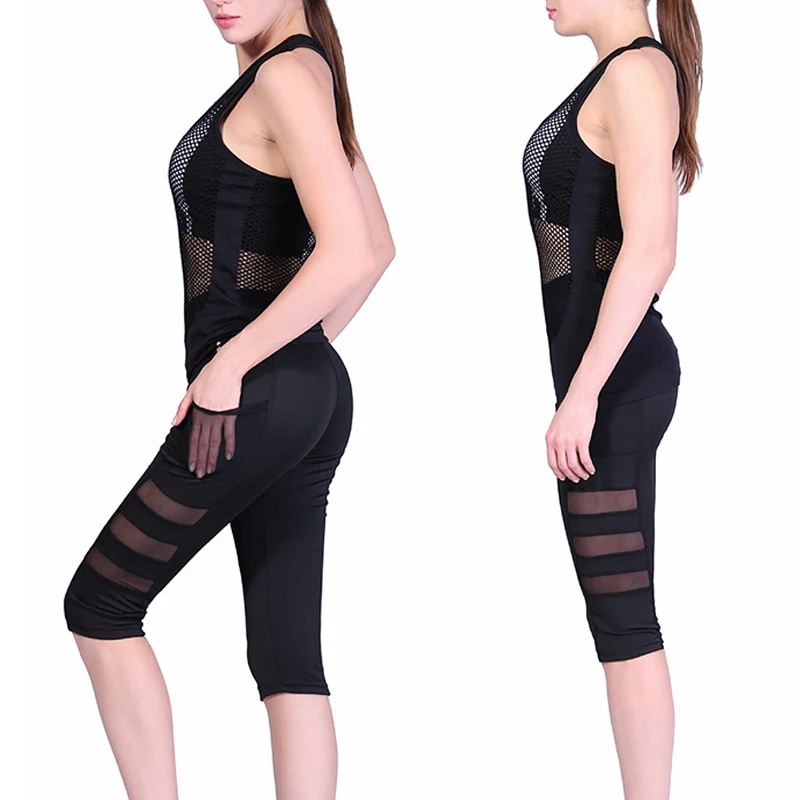 2019 Black Calf-length Fitness Pant Woman Casual Skinny Sport Legging Pants Ladies High Waist Running Gym Pocket Leggings Pants