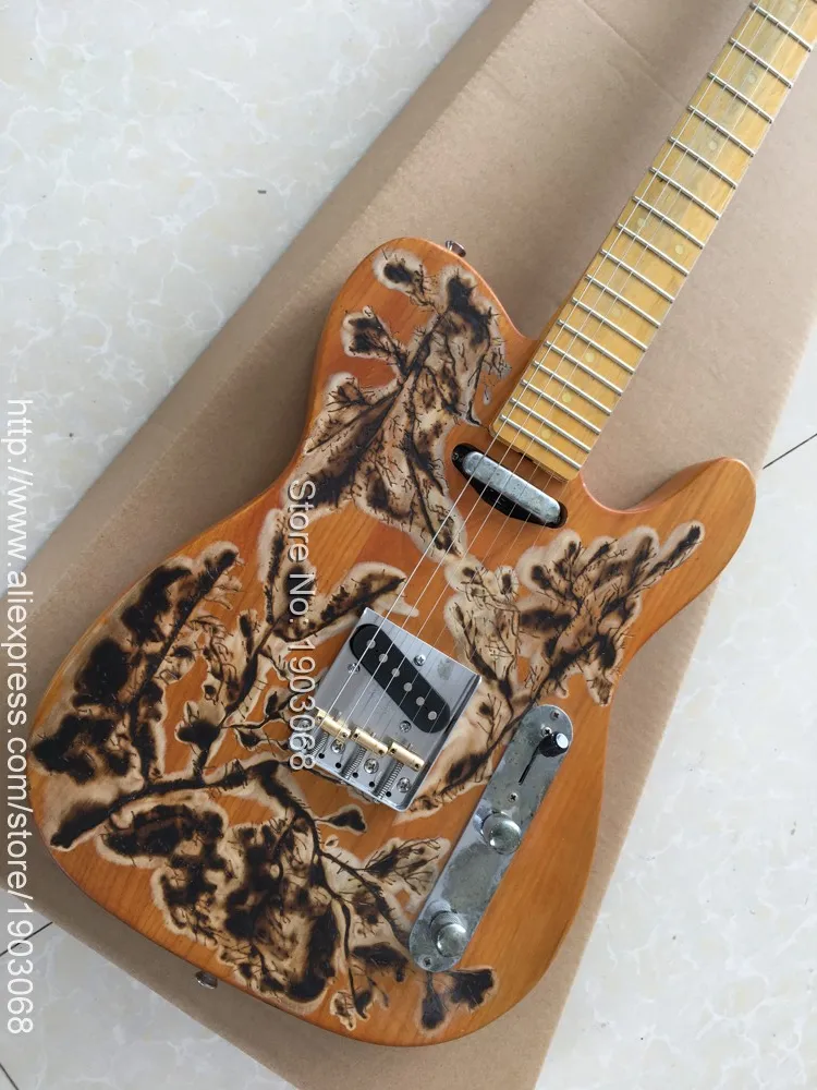High quality aged heavy relic natural electric guitar,relic flower elm