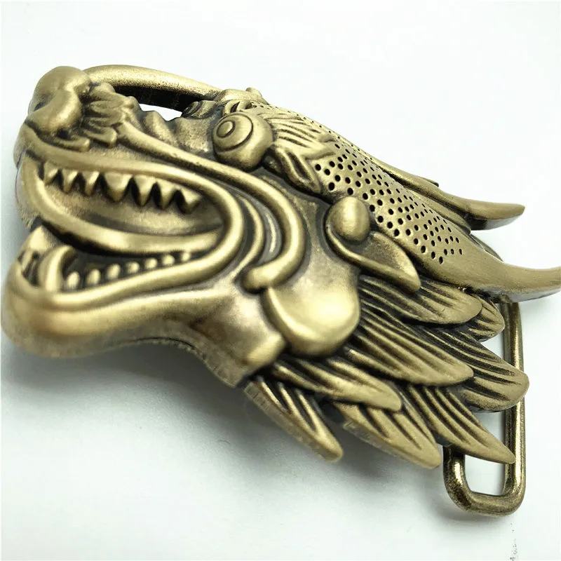 Chinese Dragon Head Pure Brass Copper Big Belt Buckle Western Cowboy Vintage Antique