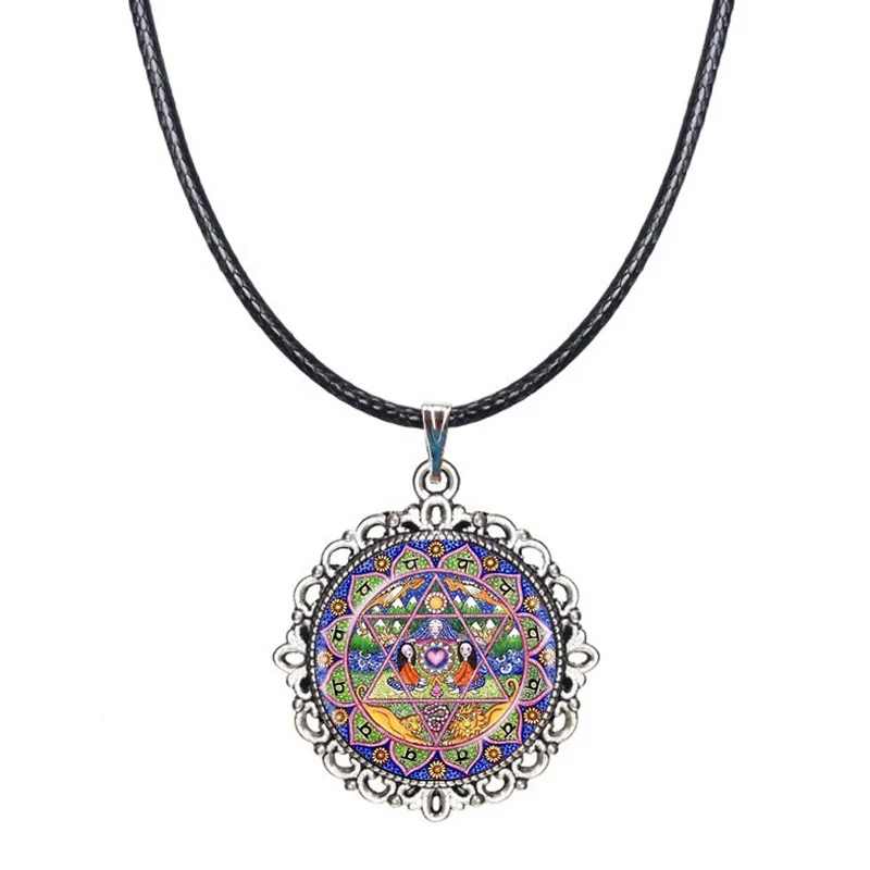 4th чакра чокер ожерелье Мандала кулон из сердца с цветами вдохновляющая духовная медитация ювелирные изделия Йога Анахата шестигранный воротник