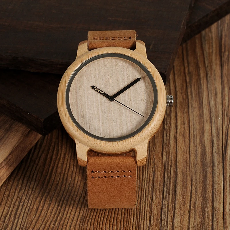BOBO BIRD Men Watch Wooden Bamboo Wristwatch With Leather Band Sport Quartz Watches in Box Custom logo Drop ship