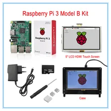 Raspberry Pi 3 Model B Board Kit / 5 Inch LCD HDMI USB Touch Screen+5V 2.5A Power Supply+Heatsinks+Case(Black)