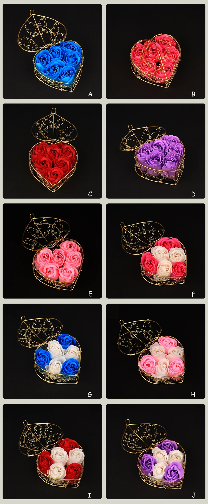 JAROWN Gold Plated Iron Basket 6 Pcs Soap Flowers Christmas Creative Small Gift Wedding Decoration Home Party Decor Flores (2)