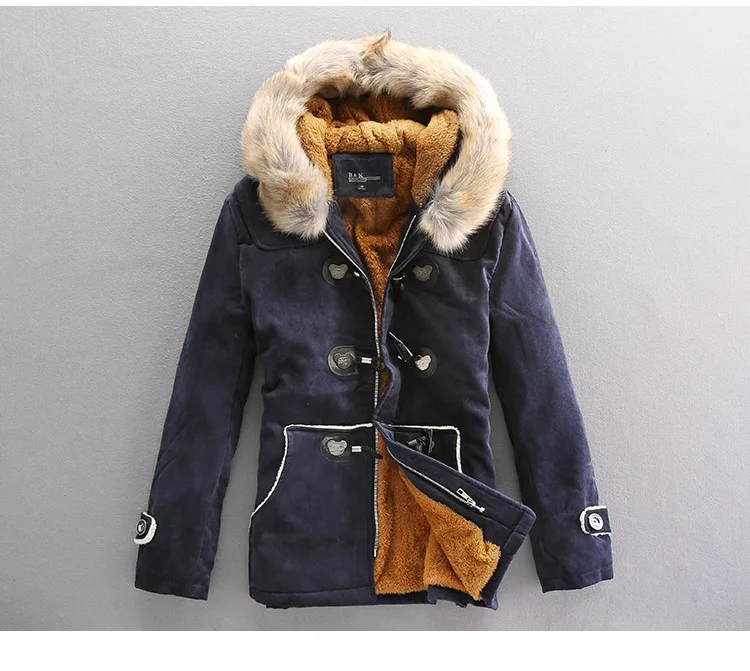 S-3XL, новинка, большая мужская кожаная куртка с капюшоном и воротником, мужские теплые толстые куртки с подкладкой из овечьего меха, длинное пальто с роговыми пуговицами A5121