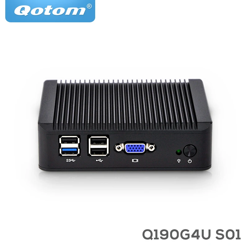 QOTOM мини-ПК Q190G4U с 4 гигабитными сетевыми сетями для создания брандмауэра маршрутизатора, безвентиляторного устройства, J1900 мини-ПК четырехъядерный 2 ГГц