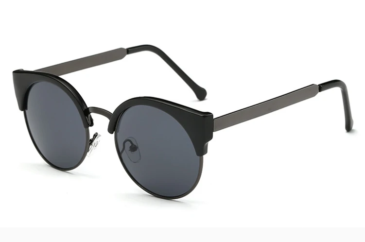 Bright Black Gray Модные женские солнцезащитные очки "кошачий глаз", полуоправа, круглые очки, сексуальные винтажные очки "кошачий глаз", оправа, брендовые дизайнерские очки, UV400 - Цвет линз: Bright Black Gray