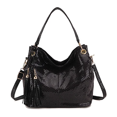 Женская сумка с кисточками, роскошные сумки, дизайнерские змеиные женские сумки на плечо, Большая вместительная женская сумка из искусственной кожи, большие женские сумки - Цвет: Black
