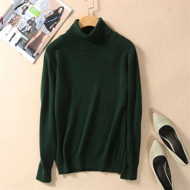 2019new Autumn Winter sweater women turtleneck Cashmere sweater women pullover women knitwear sweater winter tops pink Plus Size - Цвет: Dark green
