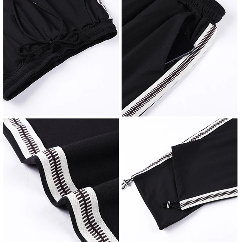 ZYFPGS 2019 Sweatpants Black Cropped Pants Red lines Pants For Women Hip Hop Fashion Korean Pop Stretch Knit Fabric Loose Z1118 ZYFPGS 2019 Sweatpants Black Cropped Pants Red lines Pants For Women Hip Hop Fashion Korean Pop Stretch Knit Fabric Loose Z1118