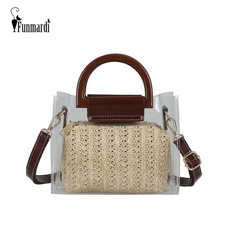 

FUNMARDI Summer Transparent Bags Women Handbags Vintage Small Crossbody Bag For Women 2019 Beach Straw Bags Shoulder WLHB1886