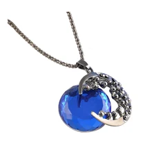 Vintage Women Crystal Rhinestone Moon Pendant Jewelry Retro Long Chain Necklace