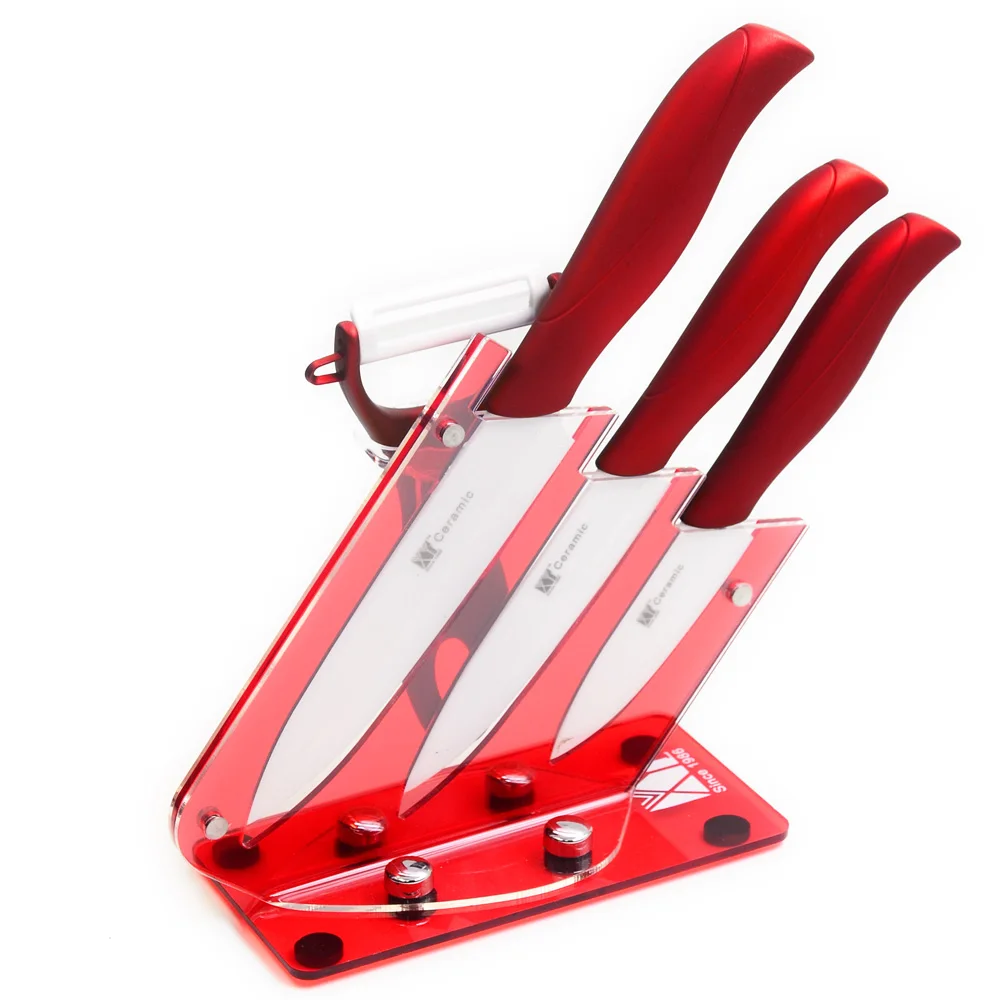 Best Three Piece Ceramic Knives Gift Set Plus Peeler And Red Acrylic